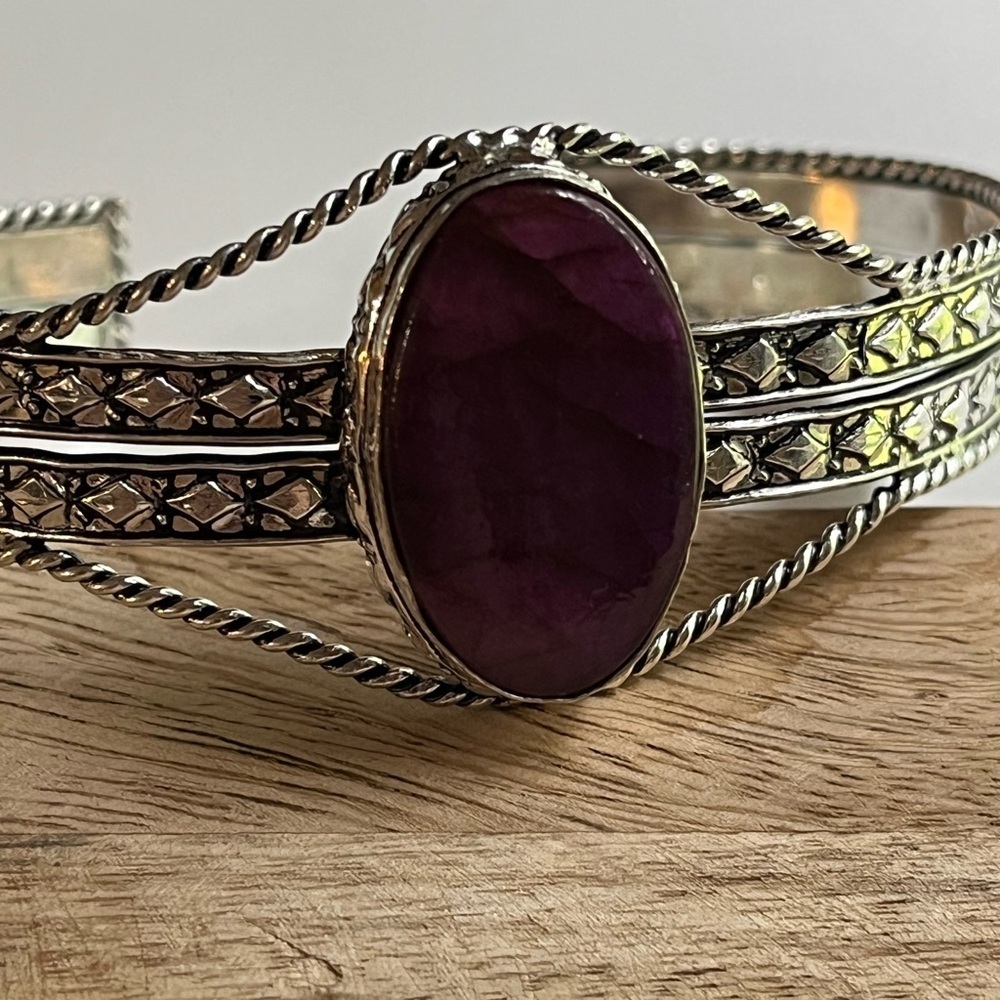 925 STERLING SILVER OVERLAY ADJUSTABLE GEMSTONE CUFF BRACELET - Picture 8 of 8